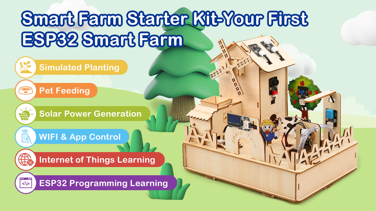 Easy-Plug Smart Farm Starter Kit for ESP32 Wooden House IoT Wifi