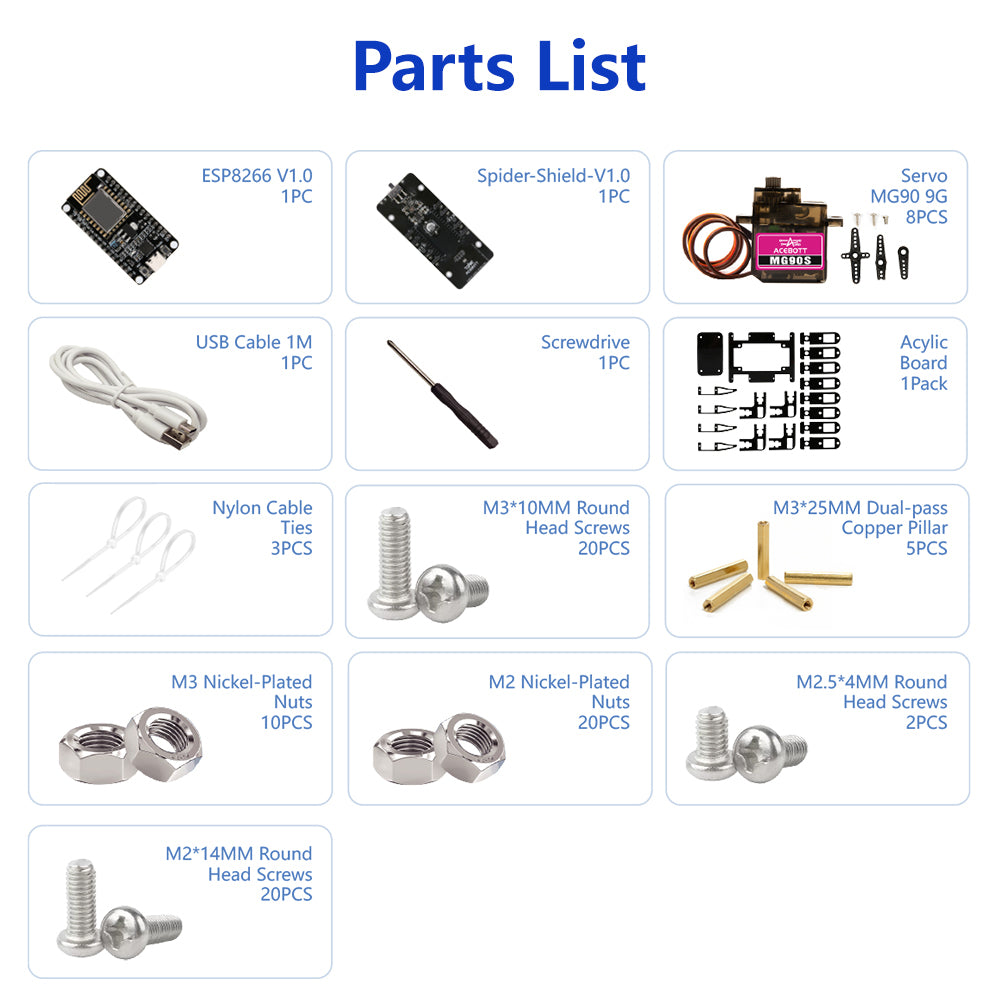 ESP8266 Quadruped Bionic Spider Robot Kit